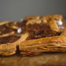 canapés starter nibbles dinner party food caramelised onion tart pastry